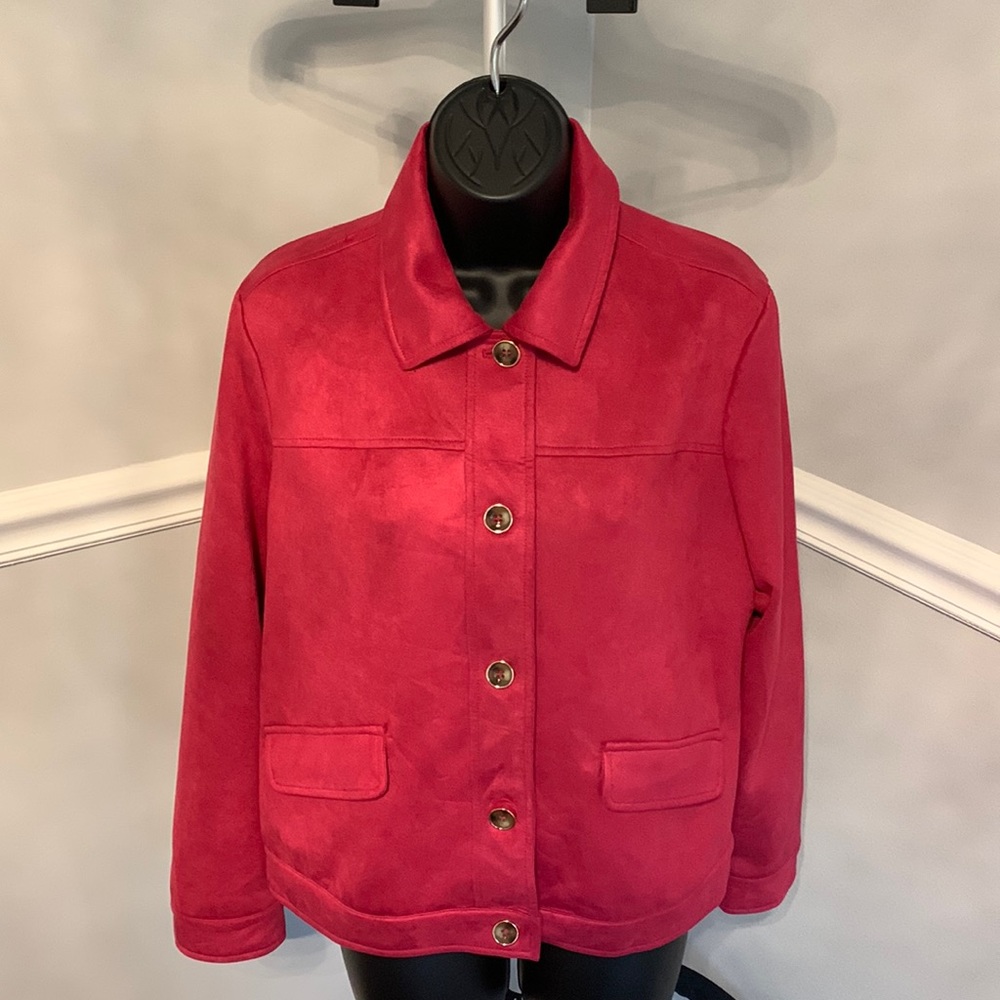Chico’s Raspberry Scuba Suede Collared Jacket Size 8/10 - Picture 3 of 10
